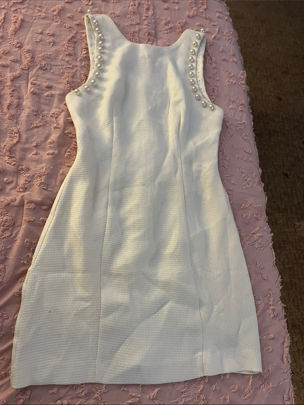 White dress with pearls